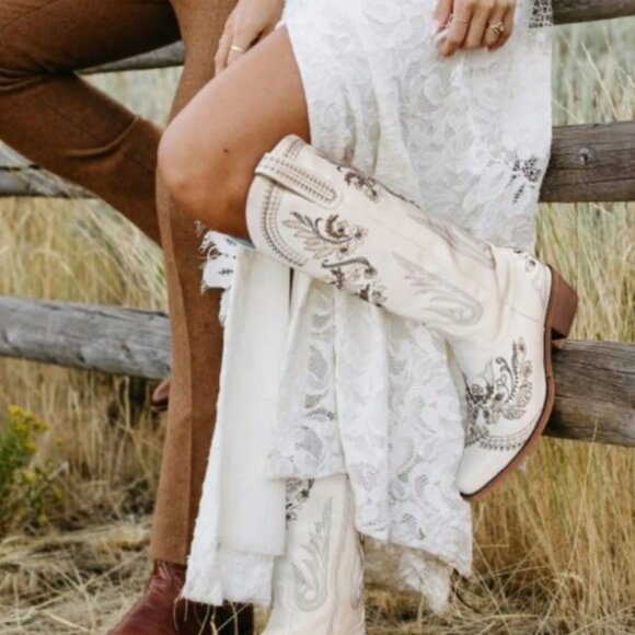 Women's Wide Calf Knee High Cowgirl Boots Sz 6-10 - Picture 3 of 16